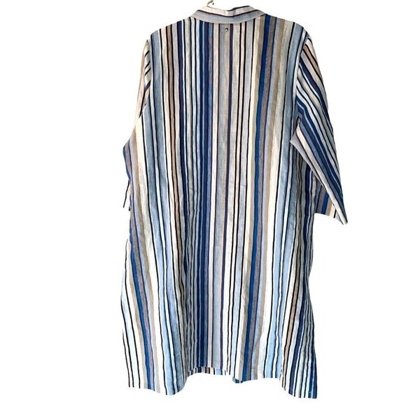 Marina Sport Diabese Tunic Womens Size 14 Striped Linen Blend Button Front Slits - Picture 2 of 13